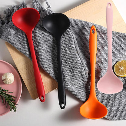 2Pcs Silicone Nonstick Soup Spoon,8.3 Inch & 11.6 Inch Ladle Spoon with Hanging Hole,Easy to Storage,Multipurpose Cooking Spoon for Kitchen(Pink)