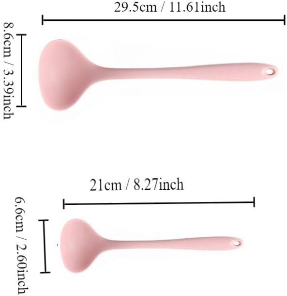 2Pcs Silicone Nonstick Soup Spoon,8.3 Inch & 11.6 Inch Ladle Spoon with Hanging Hole,Easy to Storage,Multipurpose Cooking Spoon for Kitchen(Pink)