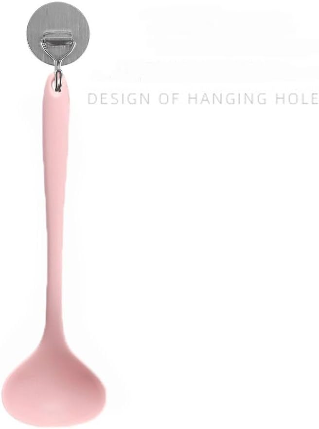 2Pcs Silicone Nonstick Soup Spoon,8.3 Inch & 11.6 Inch Ladle Spoon with Hanging Hole,Easy to Storage,Multipurpose Cooking Spoon for Kitchen(Pink)