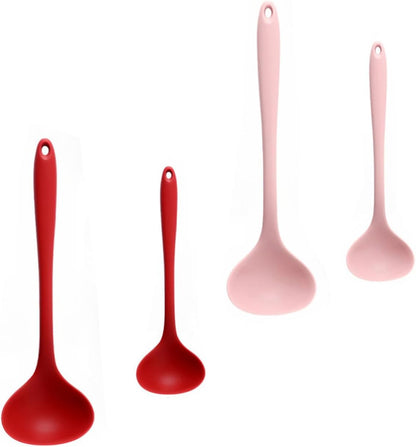 2Pcs Silicone Nonstick Soup Spoon,8.3 Inch & 11.6 Inch Ladle Spoon with Hanging Hole,Easy to Storage,Multipurpose Cooking Spoon for Kitchen(Pink)