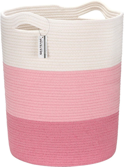 Large Woven Cotton Rope Laundry Basket with Handles, 20 x 14 in