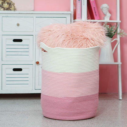 Large Woven Cotton Rope Laundry Basket with Handles, 20 x 14 in