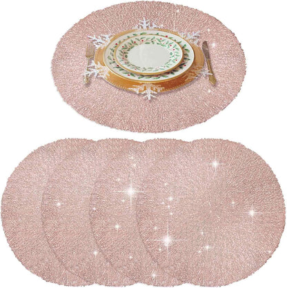 Placemats Set of 4, Round Heat-Resistant Vinyl Placemat, 15 inch Non-Slip Washable PVC Table Mat, Easy to Clean Premium Plastic Mats for Dining, Kitchen Table (Bright Pink)