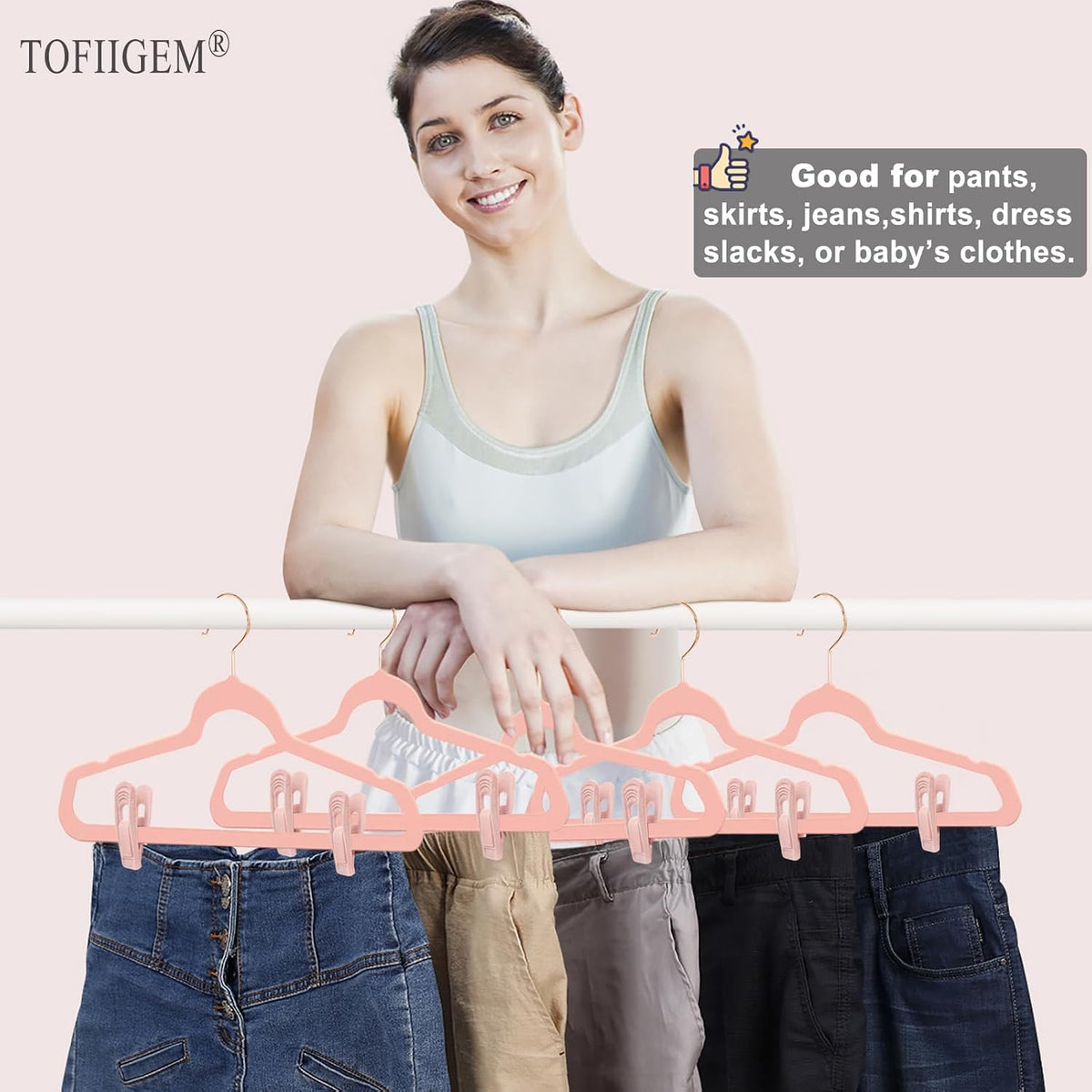 Light Pink Velvet Hangers Clips 20 PCS, Non-Slip Velvet Clip for Pant Skirt Velvet Hangers, Strong Flocking Hangers Clips
