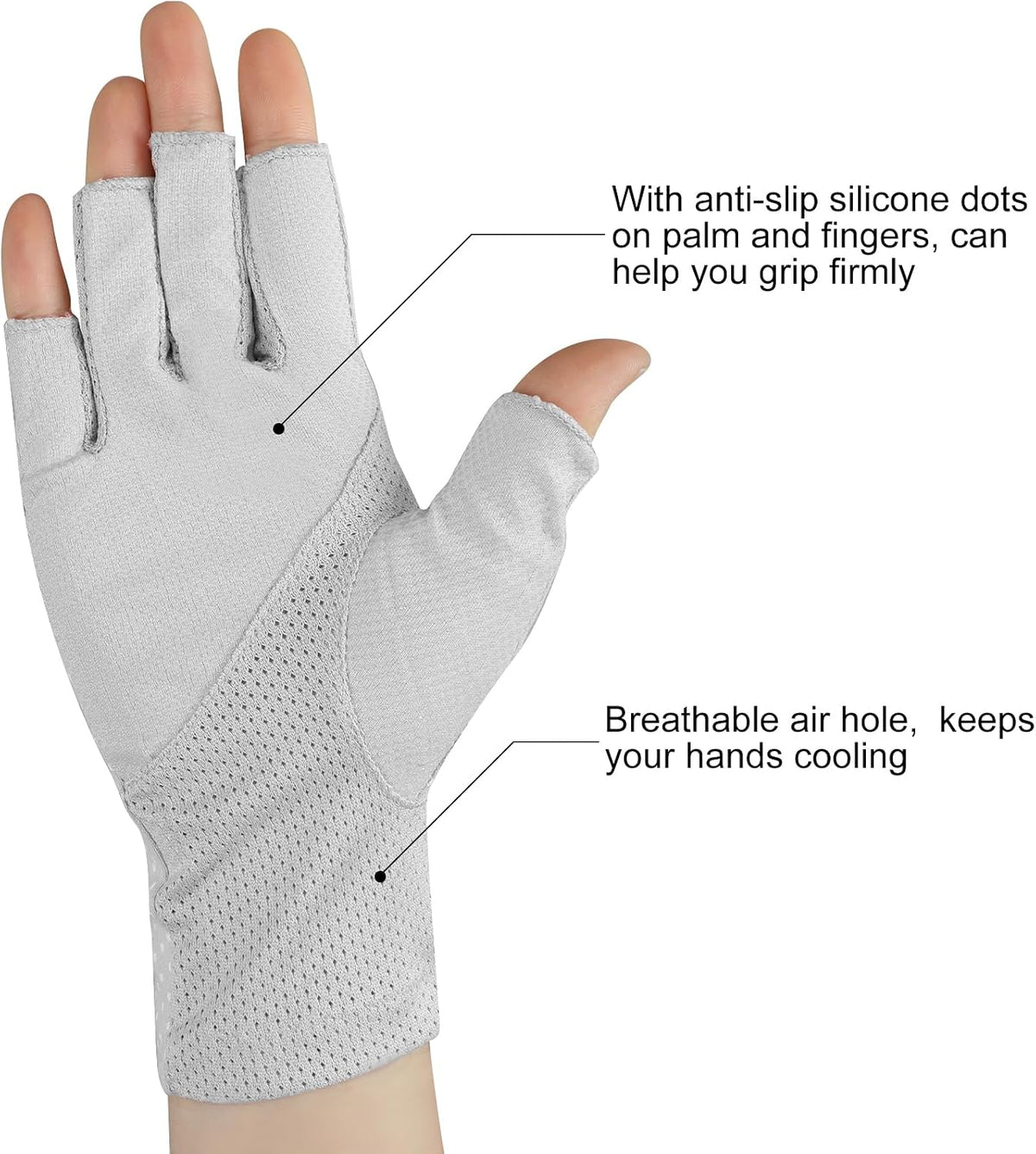 3 Pairs Sun UV Protection Gloves Non Slip Cotton Fingerless Driving Biking Sunscreen Nail Manicure Gloves for Women
