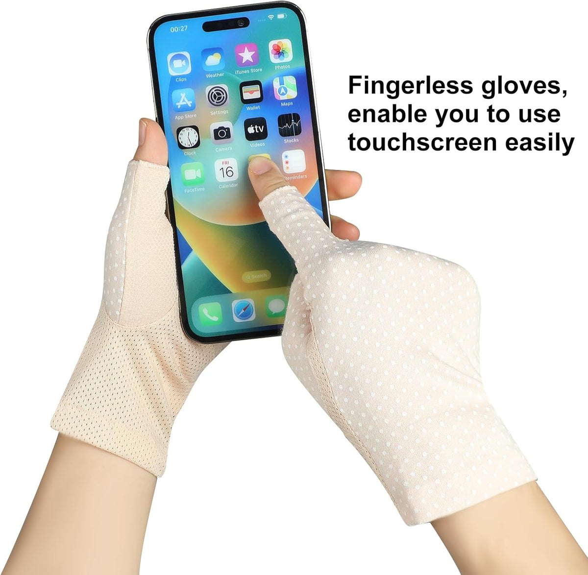 3 Pairs Sun UV Protection Gloves Non Slip Cotton Fingerless Driving Biking Sunscreen Nail Manicure Gloves for Women