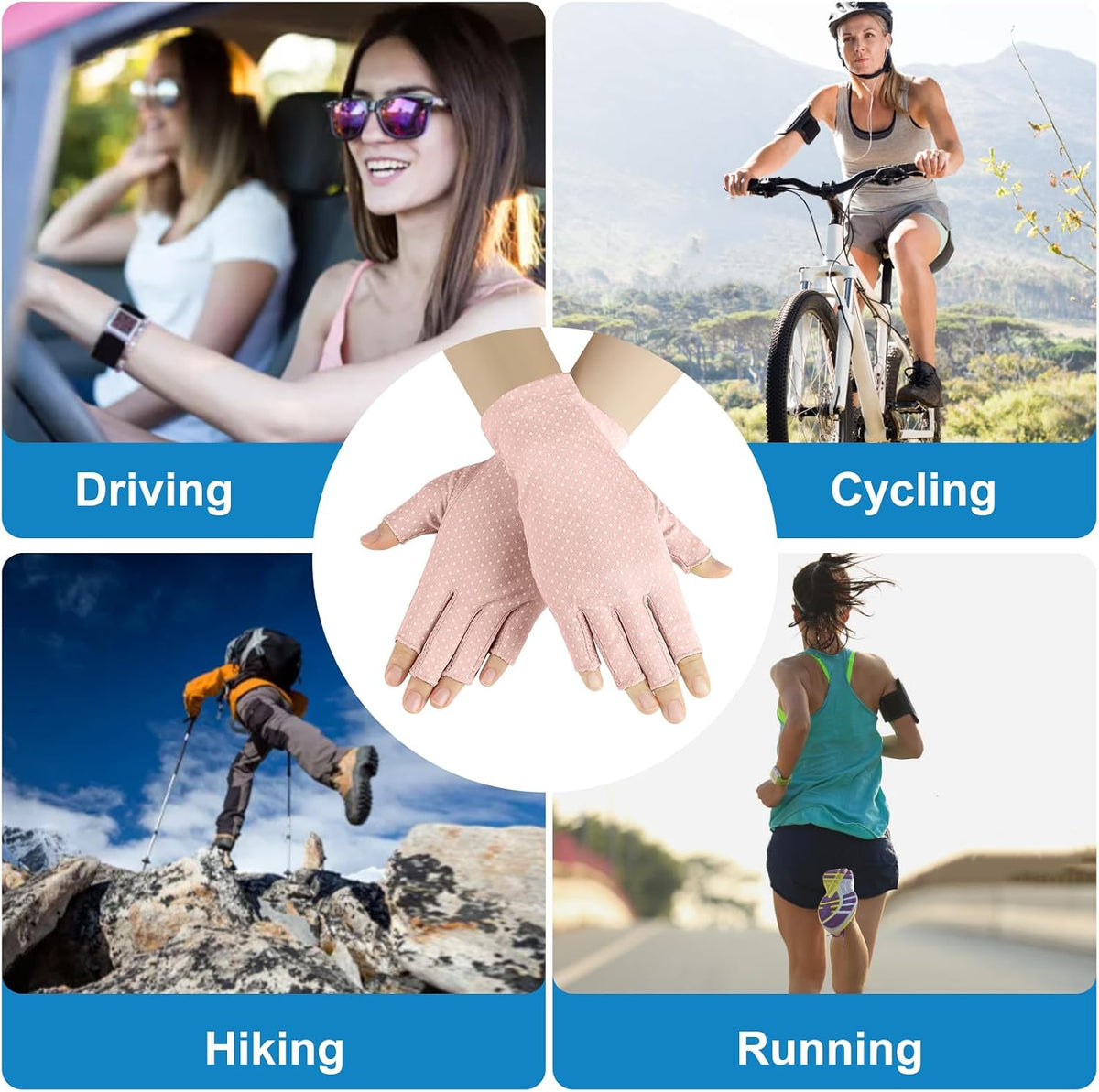 3 Pairs Sun UV Protection Gloves Non Slip Cotton Fingerless Driving Biking Sunscreen Nail Manicure Gloves for Women