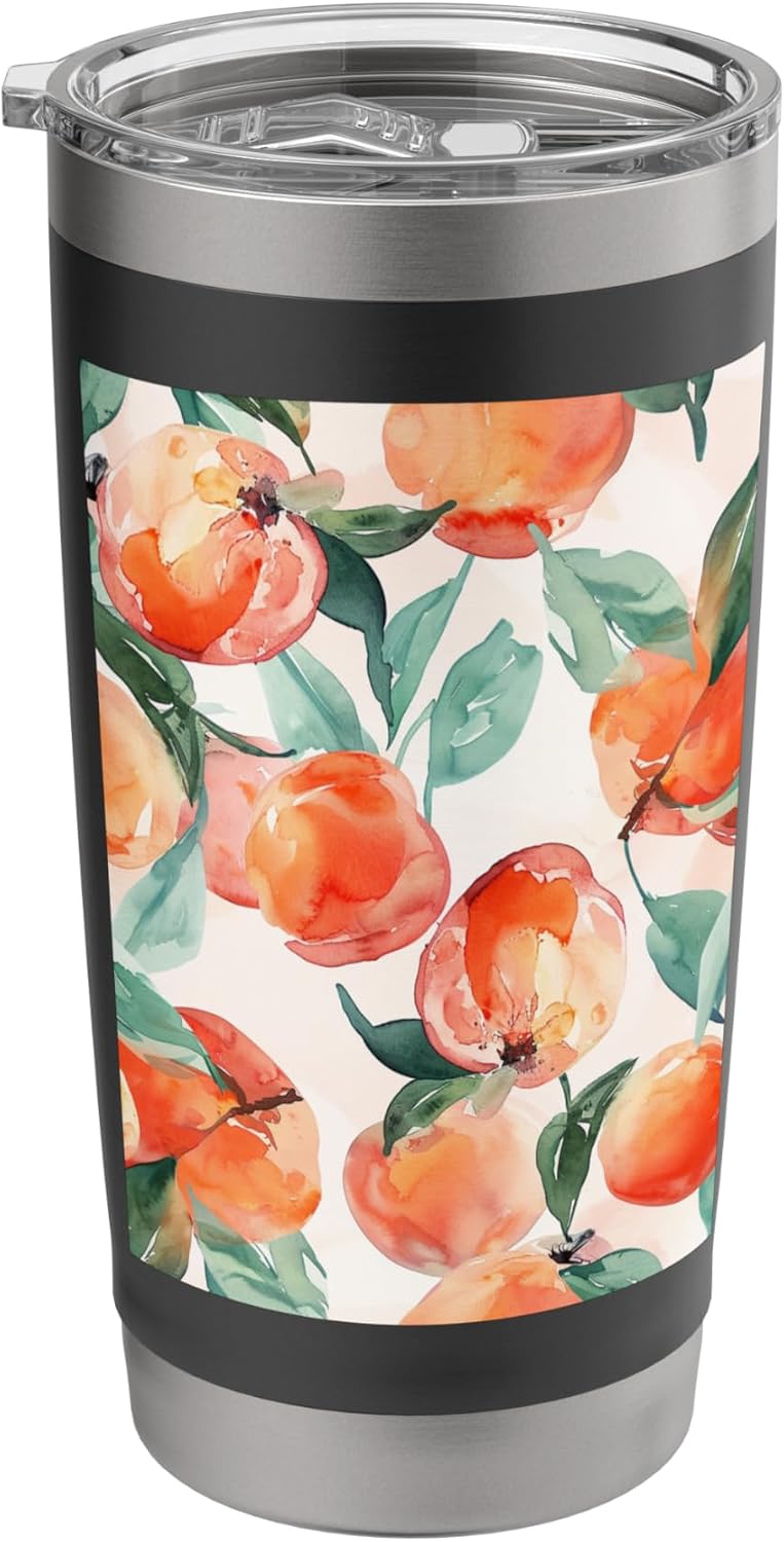 Cute Watercolor Peach Fruit Pattern Art Stainless Steel Insulated Tumbler
