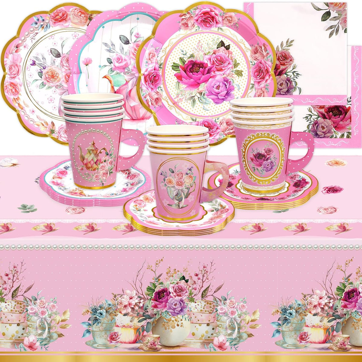Tea Party Disposable Tableware Set 12 Sets Pink Decorations