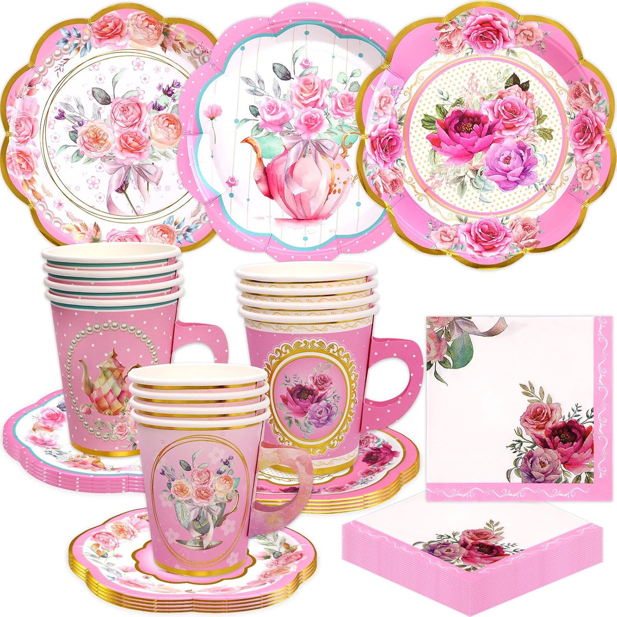 Tea Party Disposable Tableware Set 12 Sets Pink Decorations