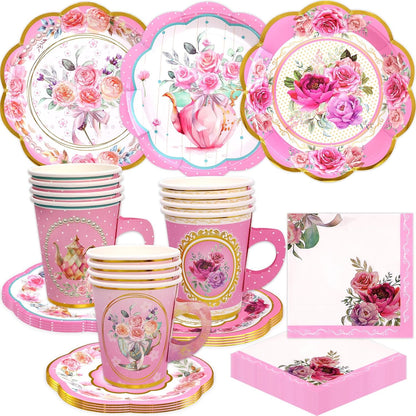 Tea Party Disposable Tableware Set 12 Sets Pink Decorations