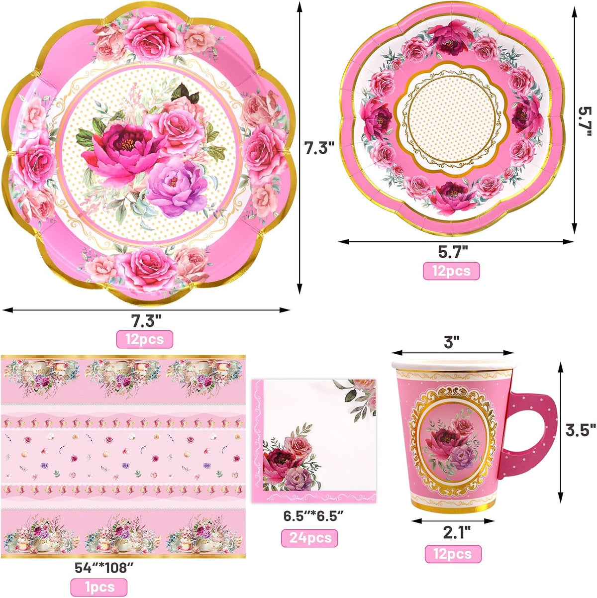 Tea Party Disposable Tableware Set 12 Sets Pink Decorations