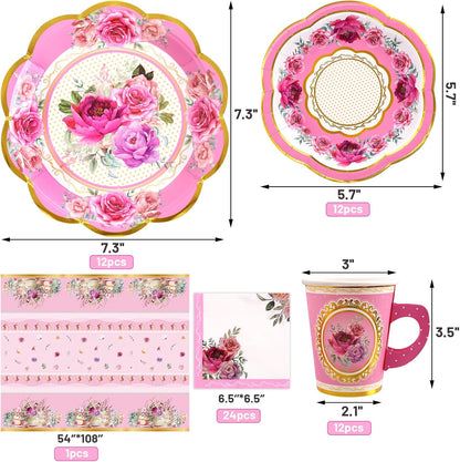 Tea Party Disposable Tableware Set 12 Sets Pink Decorations