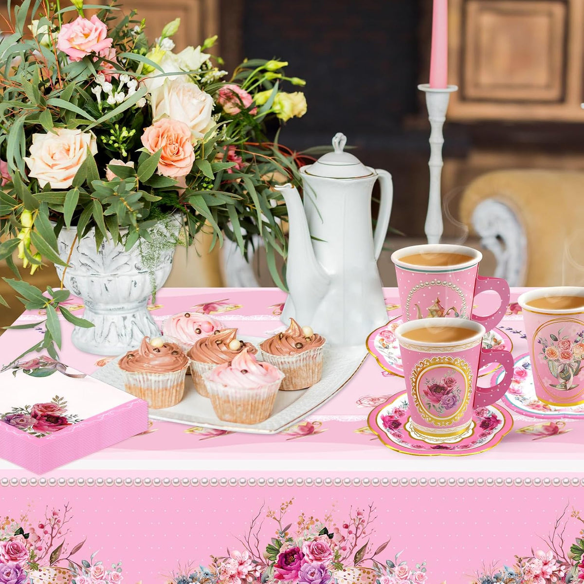 Tea Party Disposable Tableware Set 12 Sets Pink Decorations