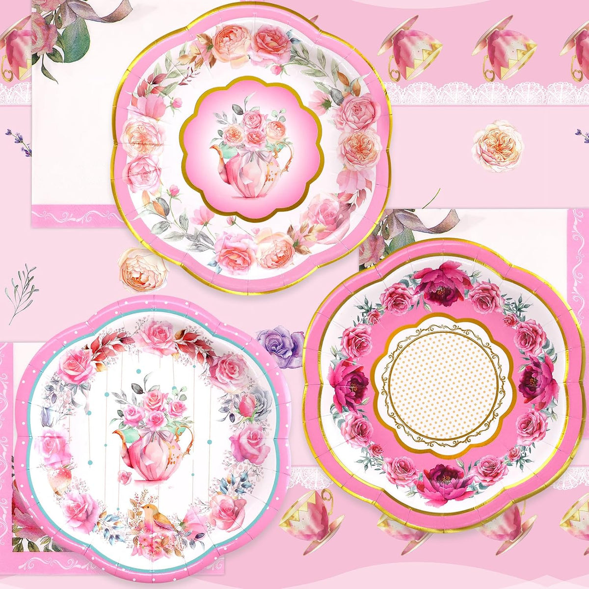 Tea Party Disposable Tableware Set 12 Sets Pink Decorations