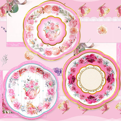 Tea Party Disposable Tableware Set 12 Sets Pink Decorations