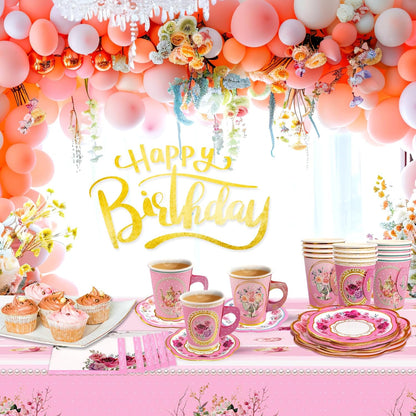 Tea Party Disposable Tableware Set 12 Sets Pink Decorations