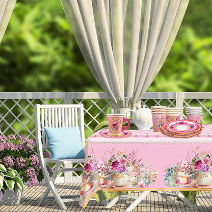 Tea Party Disposable Tableware Set 12 Sets Pink Decorations