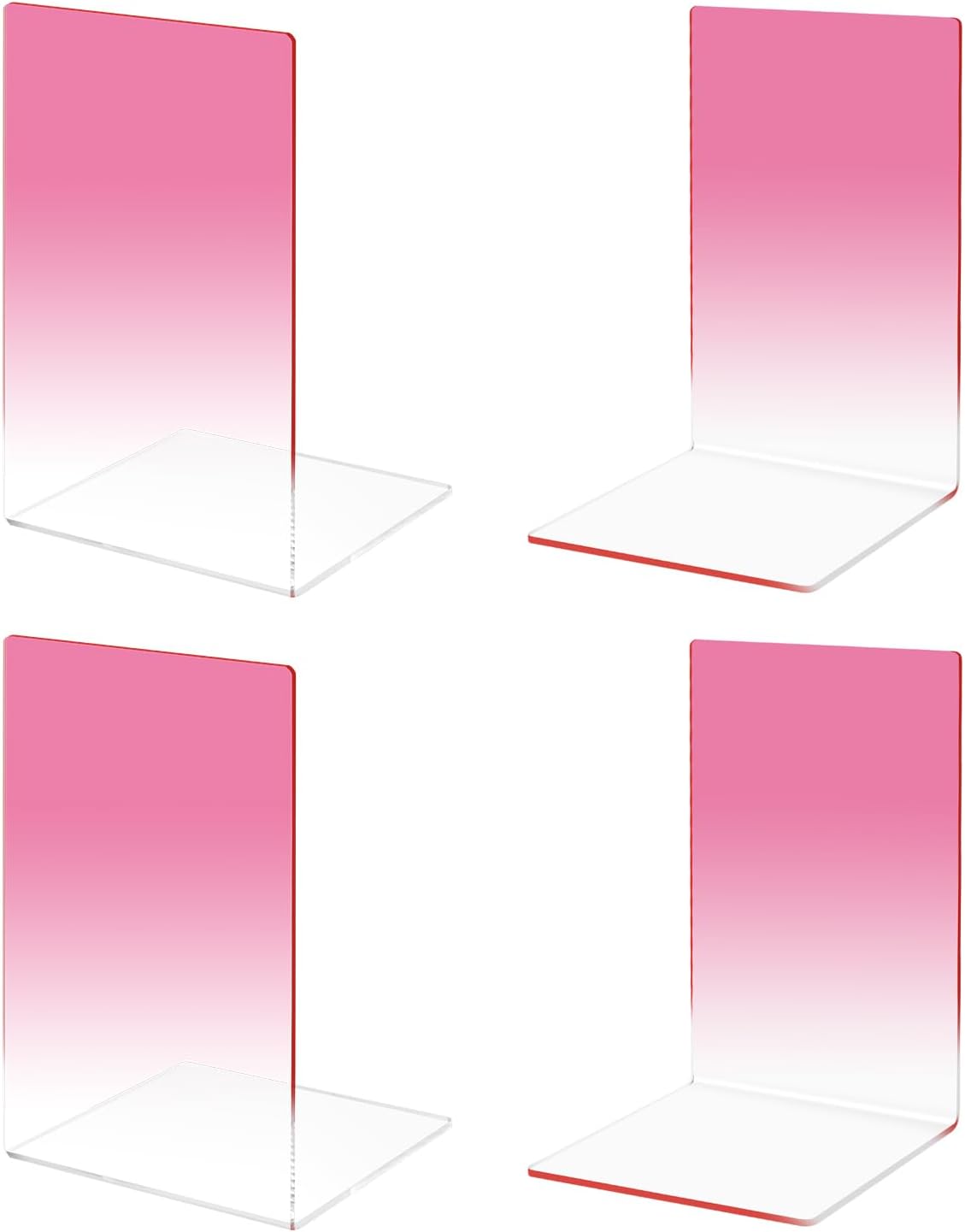 Honagu Book Ends, Acrylic Bookends, Clear Book Ends for Shelves, Desk Book Organizer, Book Holder Stand Decorative for Heavy Books, CDs, Video Games (2 Pair/4 Pieces, Gradient Pink)