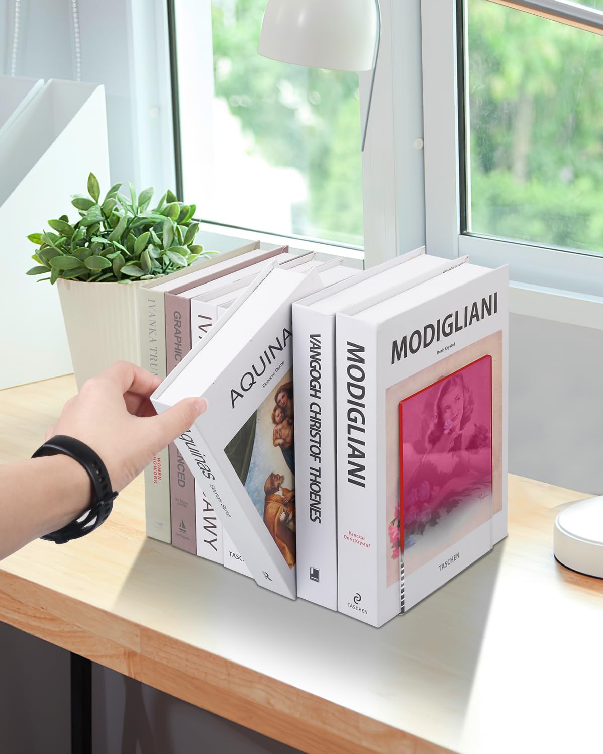 Honagu Book Ends, Acrylic Bookends, Clear Book Ends for Shelves, Desk Book Organizer, Book Holder Stand Decorative for Heavy Books, CDs, Video Games (2 Pair/4 Pieces, Gradient Pink)