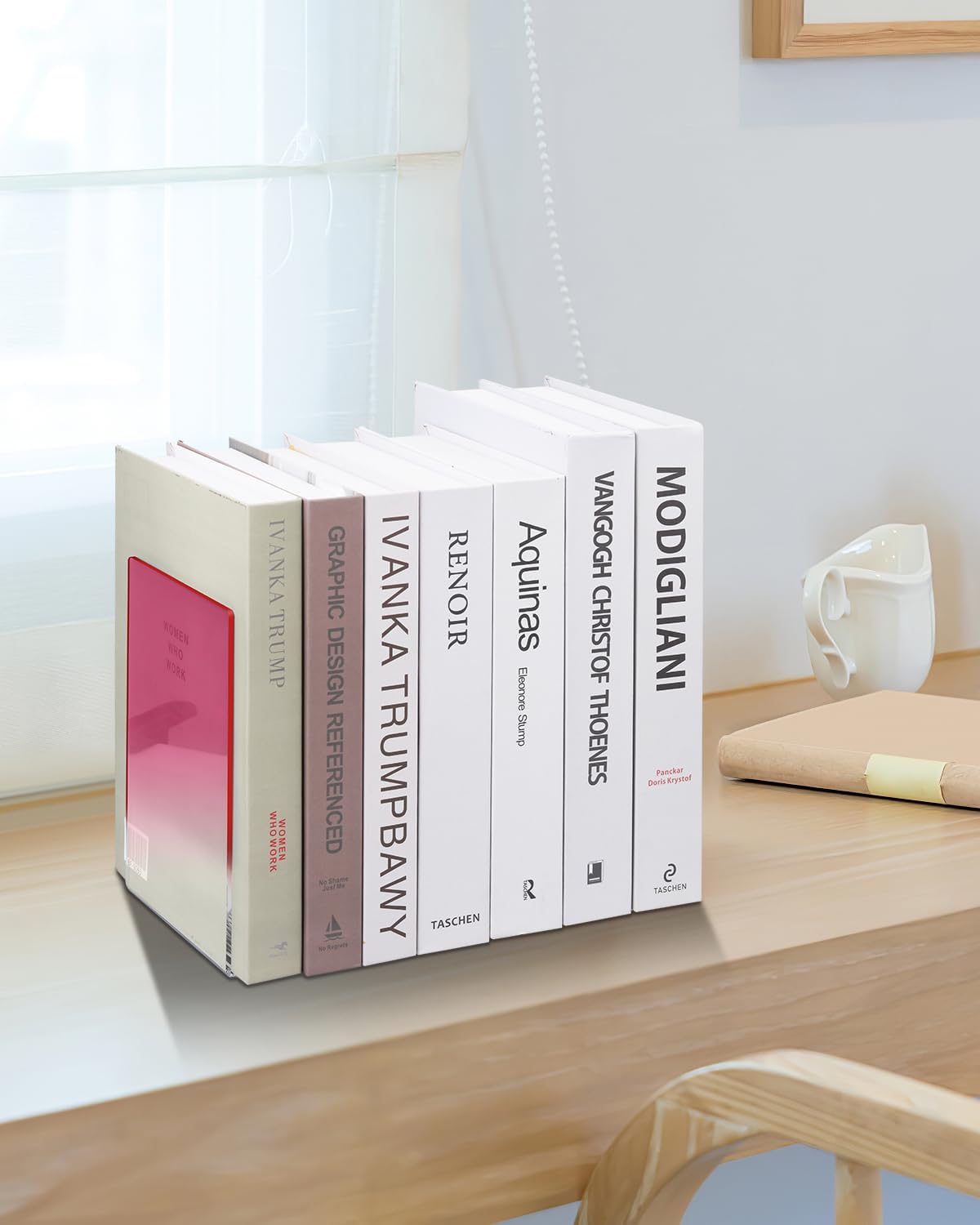 Honagu Book Ends, Acrylic Bookends, Clear Book Ends for Shelves, Desk Book Organizer, Book Holder Stand Decorative for Heavy Books, CDs, Video Games (2 Pair/4 Pieces, Gradient Pink)