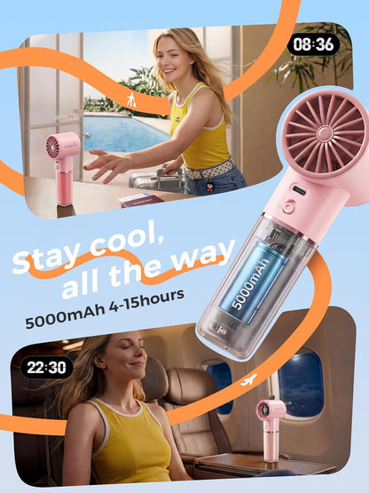 Handheld Portable Fan, 6-Speed Rechargeable Powerful Mini Fan