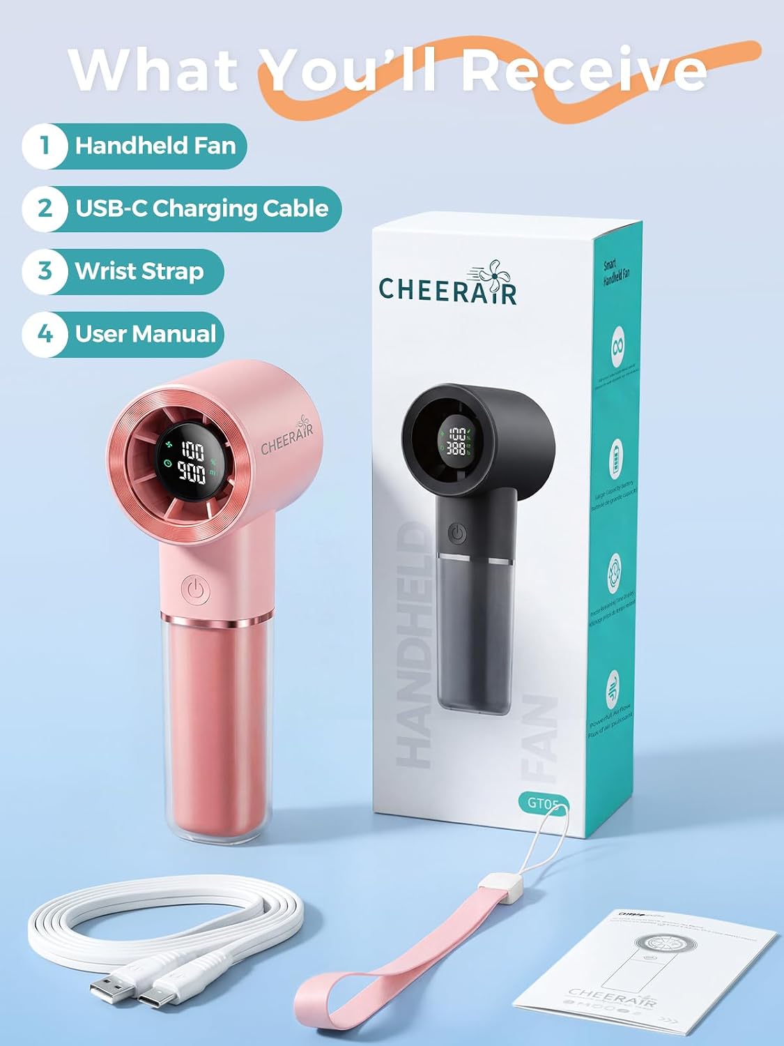 Handheld Portable Fan, 6-Speed Rechargeable Powerful Mini Fan