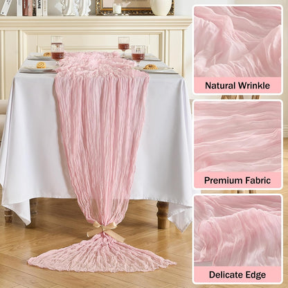 1 Pack Cheesecloth Table Runner -10FT Blush Pink Boho Gauze Cheese Cloth Table Runner 120 Inches Long Rustic Sheer Fabric Centerpieces for Wedding Birthday Party Bridal Baby Shower Decorations