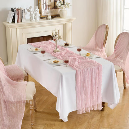 1 Pack Cheesecloth Table Runner -10FT Blush Pink Boho Gauze Cheese Cloth Table Runner 120 Inches Long Rustic Sheer Fabric Centerpieces for Wedding Birthday Party Bridal Baby Shower Decorations