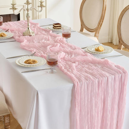 1 Pack Cheesecloth Table Runner -10FT Blush Pink Boho Gauze Cheese Cloth Table Runner 120 Inches Long Rustic Sheer Fabric Centerpieces for Wedding Birthday Party Bridal Baby Shower Decorations