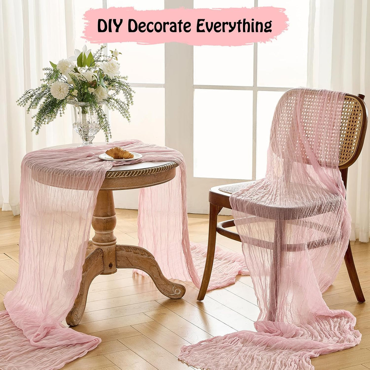 1 Pack Cheesecloth Table Runner -10FT Blush Pink Boho Gauze Cheese Cloth Table Runner 120 Inches Long Rustic Sheer Fabric Centerpieces for Wedding Birthday Party Bridal Baby Shower Decorations