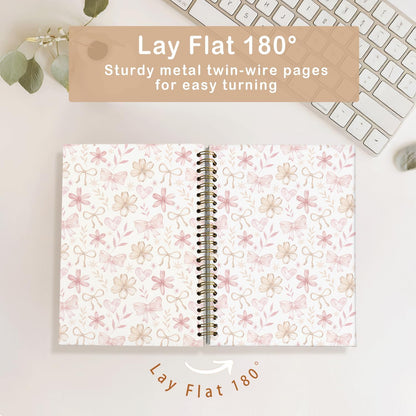 Floral Spiral Notebook for Women,Pink Notebook Gifts for Teen Girls