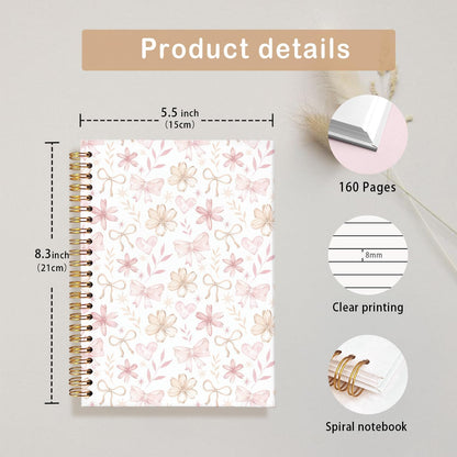 Floral Spiral Notebook for Women,Pink Notebook Gifts for Teen Girls