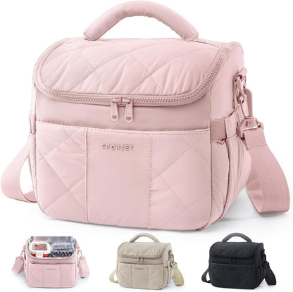 Insulated Lunch Bag for Women, Quilted Lunch Tote w/Shoulder Strap