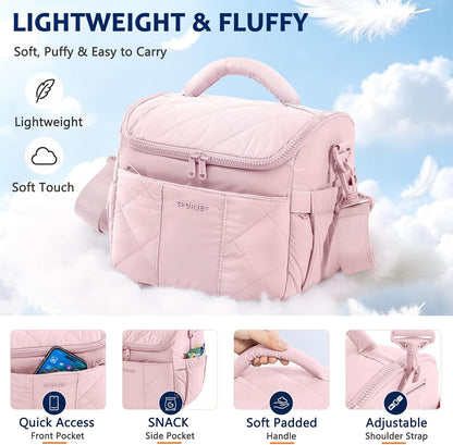 Insulated Lunch Bag for Women, Quilted Lunch Tote w/Shoulder Strap