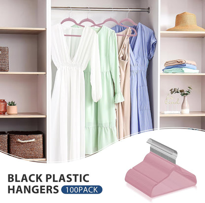 Velvet Hangers 100 Pack, Non-Slip Clothes Hangers, Suit Hangers with Shoulder Notches, Pants Bar, 360° Swivel Hook, Space-Saving, for Closet (Pink)