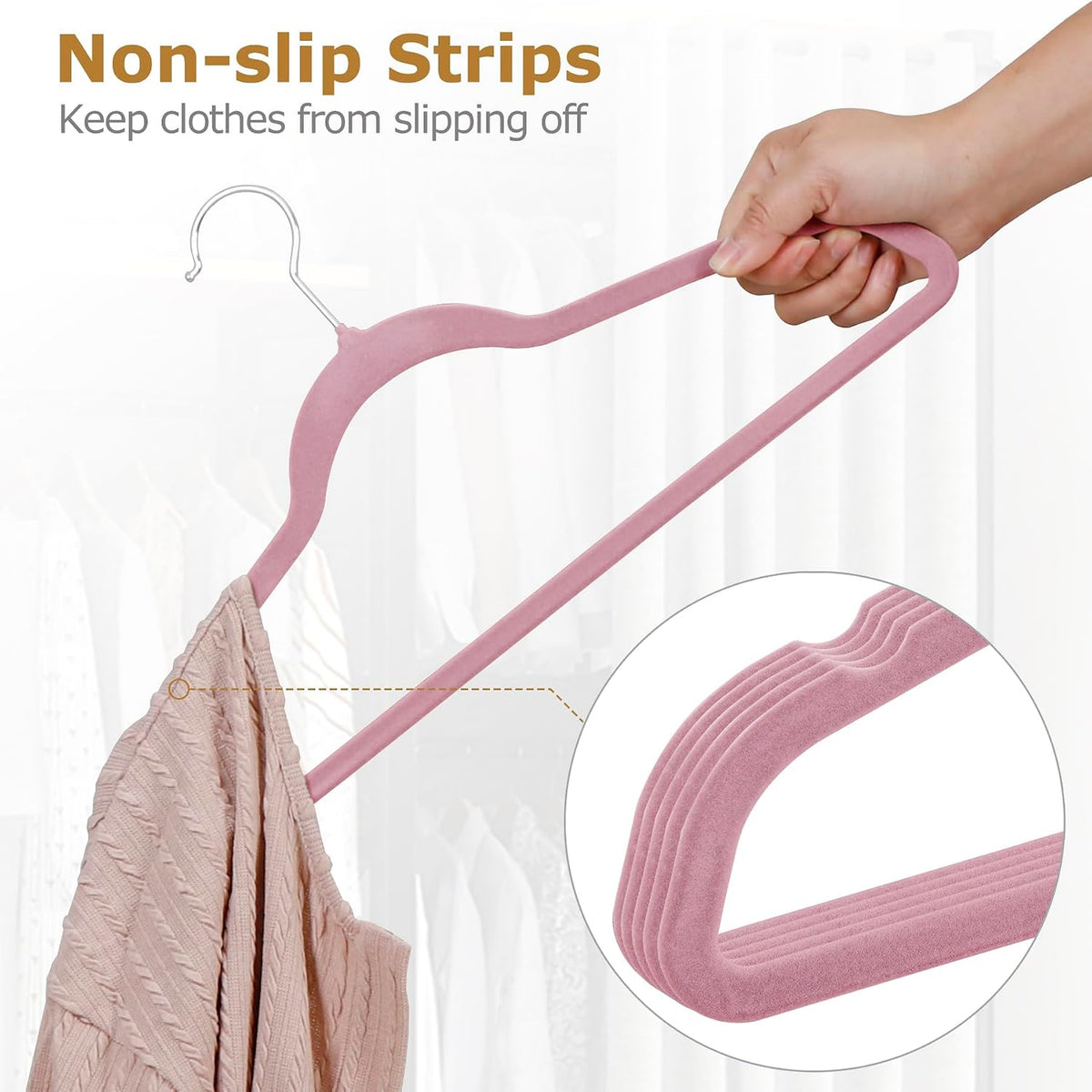 Velvet Hangers 100 Pack, Non-Slip Clothes Hangers, Suit Hangers with Shoulder Notches, Pants Bar, 360° Swivel Hook, Space-Saving, for Closet (Pink)