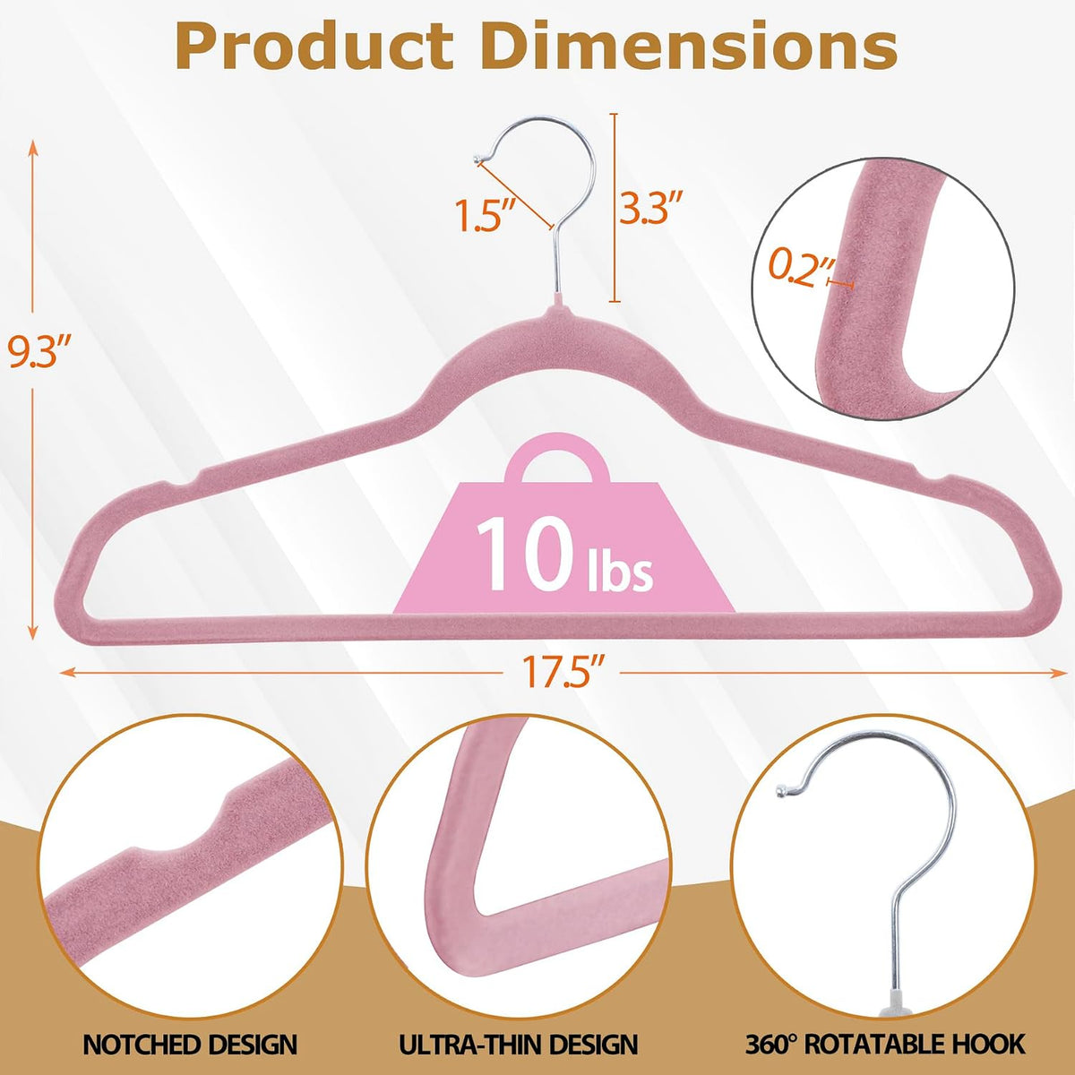 Velvet Hangers 100 Pack, Non-Slip Clothes Hangers, Suit Hangers with Shoulder Notches, Pants Bar, 360° Swivel Hook, Space-Saving, for Closet (Pink)