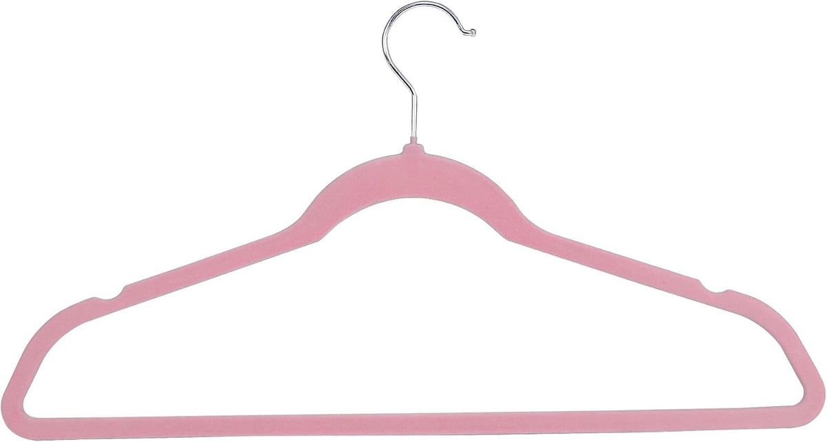 Velvet Hangers 100 Pack, Non-Slip Clothes Hangers, Suit Hangers with Shoulder Notches, Pants Bar, 360° Swivel Hook, Space-Saving, for Closet (Pink)