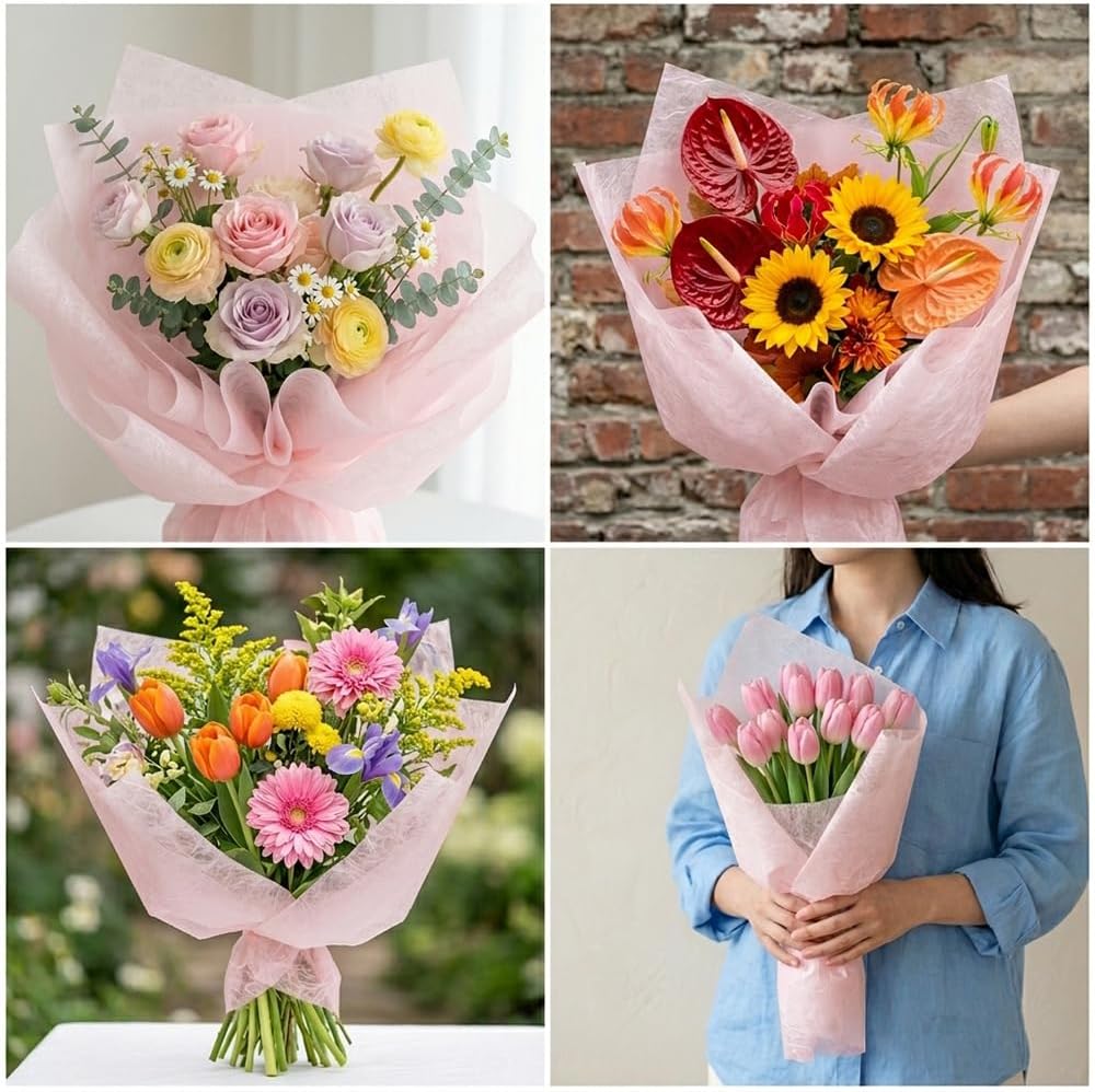 38 Sheets Pull-out Tissue Pink Flower Wrapping Paper