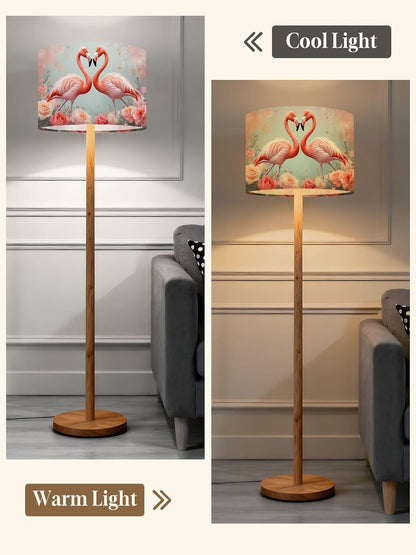 Flamingos Linen Drum Lamp Shades Set of 2, 13"x13"x10" Tropical Animal Pink Floral Modern Roses Feathers Pastel Shades Lampshade for Table Lamps Floor Lamps Easy Assembly Replacement Lamp Shade
