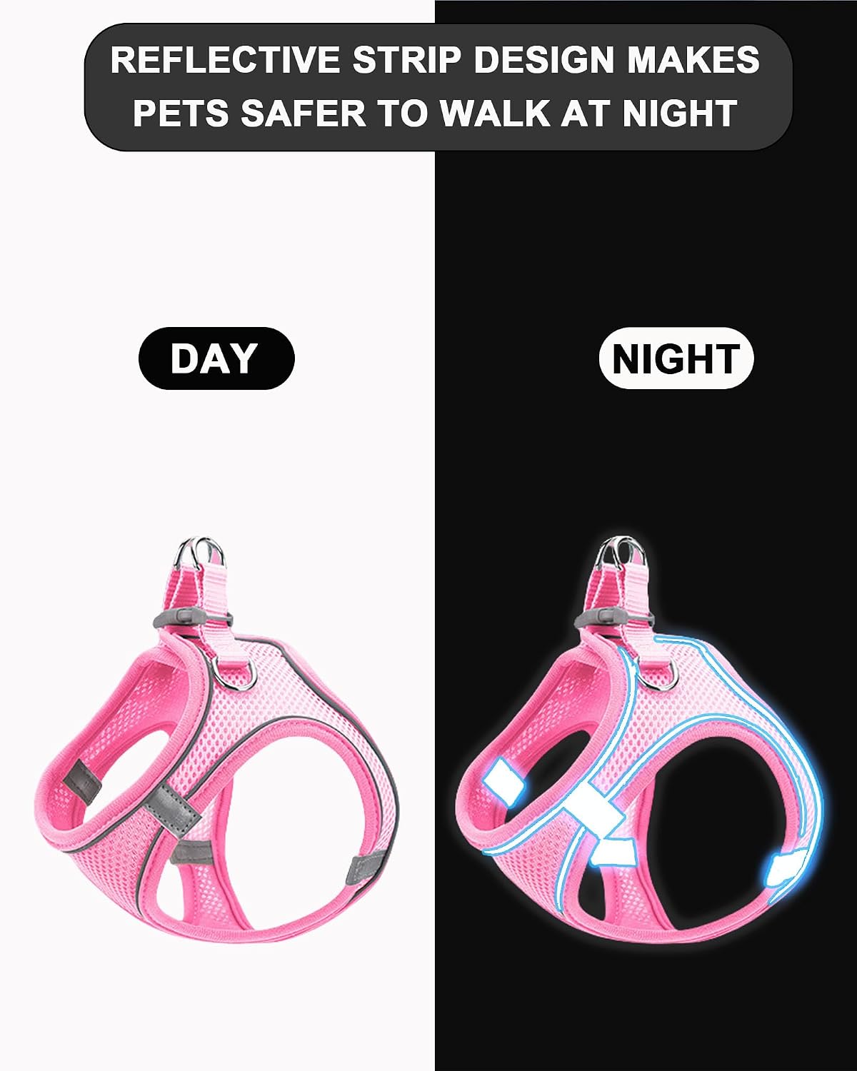 XXS Pink Soft Mesh Dog Harness and Leash Set,No Escape Puppy Harnesses for Training Walking， Reflective Adjustable Puppy Vest for Small Medium Dogs, Cats (Pink, XXS)