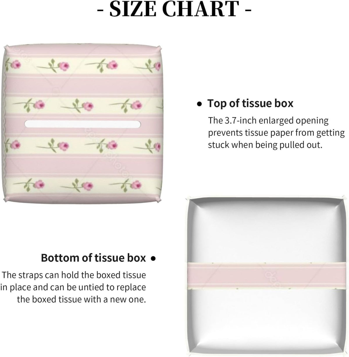 Pink Floral Striped Square Leather Tissue Box Cover - Premium Decorative Organizer with Non-Slip Base for Bathroom Vanity, Nightstand & Countertop