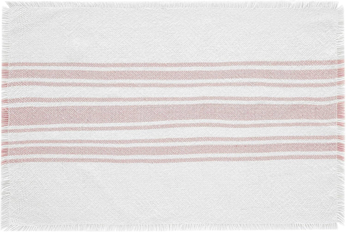 Antique White Stripe Farmhouse 13"x19" Placemat Set of 6 Pink Recycled Plastic (PET) Striped Water-Resistant Oval Kitchen Table Decor