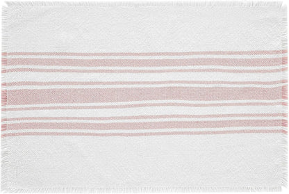 Antique White Stripe Farmhouse 13"x19" Placemat Set of 6 Pink Recycled Plastic (PET) Striped Water-Resistant Oval Kitchen Table Decor