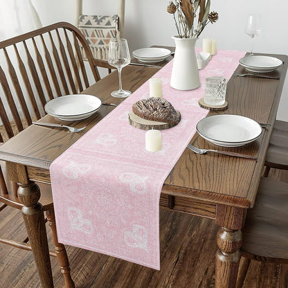 Pink White Damask Heart Table Runner European Baroque Style Table Runners for Kitchen Dining Room Exotic Luxurious Paisley Floral Dresser Runners for Home Party Decor 72x13 Inch