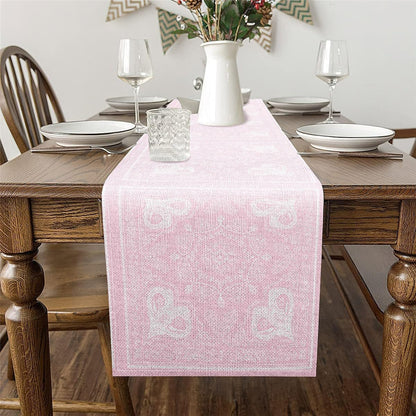 Pink White Damask Heart Table Runner European Baroque Style Table Runners for Kitchen Dining Room Exotic Luxurious Paisley Floral Dresser Runners for Home Party Decor 72x13 Inch
