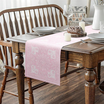 Pink White Damask Heart Table Runner European Baroque Style Table Runners for Kitchen Dining Room Exotic Luxurious Paisley Floral Dresser Runners for Home Party Decor 72x13 Inch