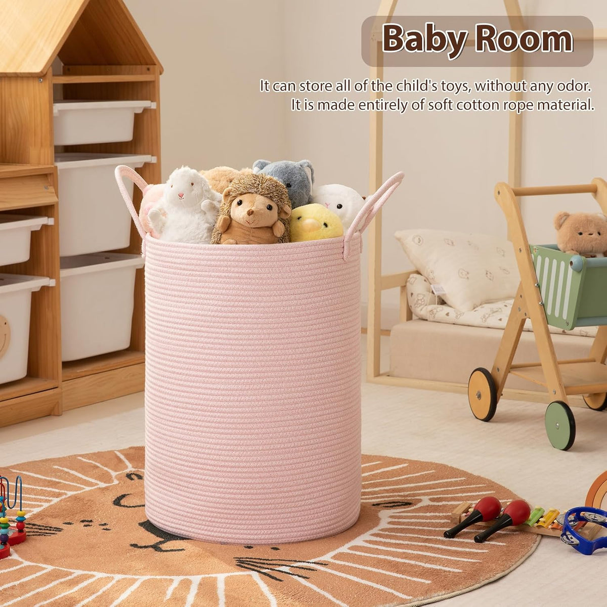 OIAHOMY 60L Nursery Hamper Laundry Basket Laundry Hamper Pink