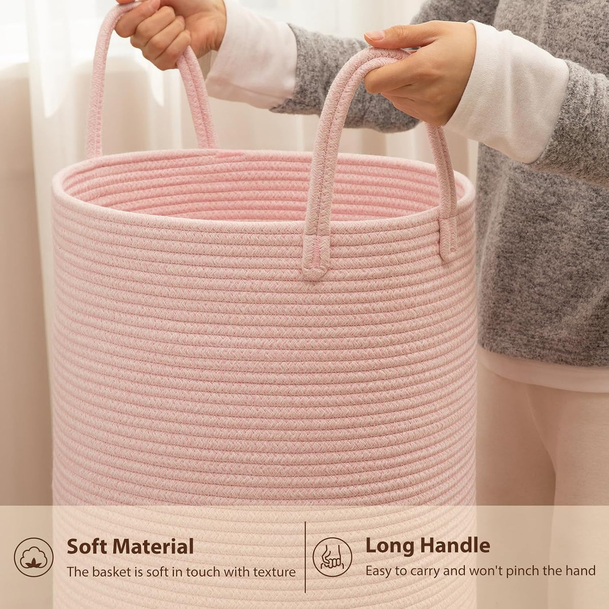 OIAHOMY 60L Nursery Hamper Laundry Basket Laundry Hamper Pink